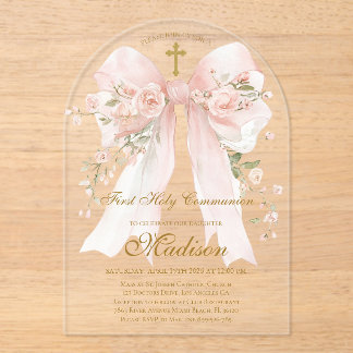 Bow First Holy Communion Girl - Boho Arch アクリル招待状