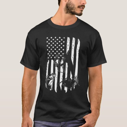 Bow Fishing American Flag Fishing Tシャツ (正面)