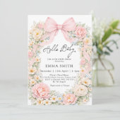 Bow Floral Blush Pink Coquette Girl Baby Shower 招待状 (スタンド正面)
