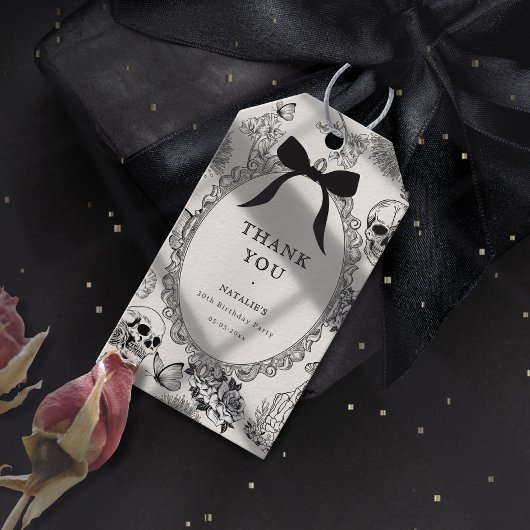 Bow Floral Skull RIP Twenties 30th Birthday Party ギフトタグ
