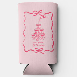  Bow Frame Hand Drawn Pink Champagne Birthday スリム缶クーラー