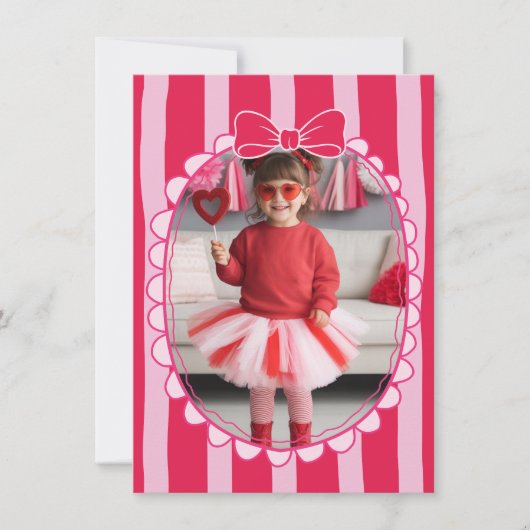 Bow Frame Kid Photo Valentine Card, Child School ノートカード (正面)