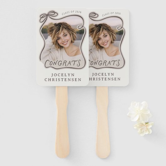 Bow Frame Photo Congrats Graduation  ハンドファン (正面&裏面)