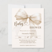 Bow gender neutral beige Baby Shower invitation (正面)