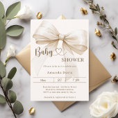 Bow gender neutral beige ivory Baby Shower 招待状