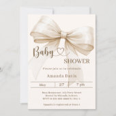 Bow gender neutral beige ivory Baby Shower 招待状 (正面)