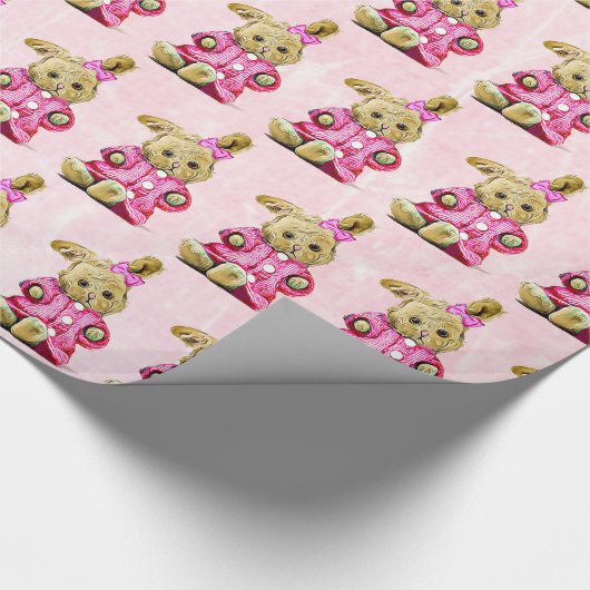 Bow Giltの誕生日ギフトラップ付きピンクバニー ラッピングペーパー (角)