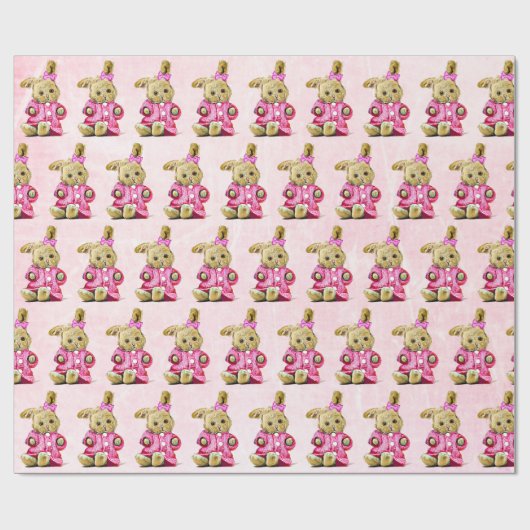Bow Giltの誕生日ギフトラップ付きピンクバニー ラッピングペーパー (フラット)