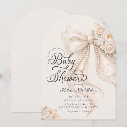 Bow Girl Baby Shower 招待状 (正面/裏面)