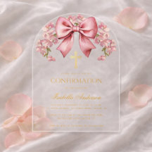 Bow Girl Confirmation Pink Floral Elegant Script