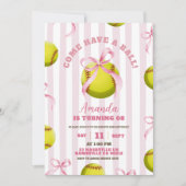 Bow Girl Softball Birthday Game time 招待状 (正面)