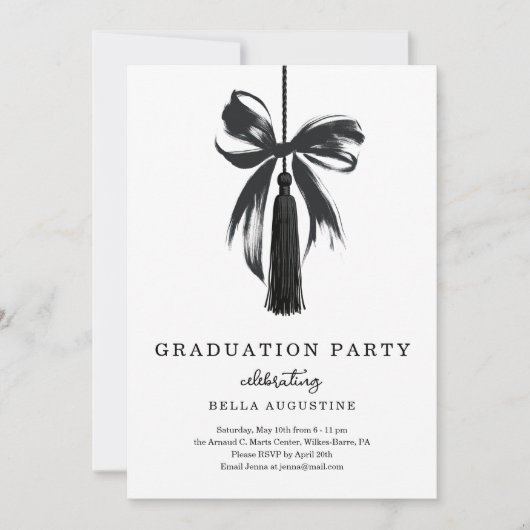 Bow Graduation Invitation Girl High School College 招待状 (正面)