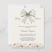 Bow green floral bloom Baby Shower invitation (正面)