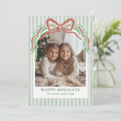 Bow Green Stripe Christmas Photo Holiday Card シーズンカード (スタンド正面)