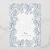 Bow Ho Ho Blue Bowsフォトクリスマス 箔シーズンカード (正面)