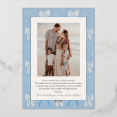 Bow Ho Ho Blue Bowsフォトクリスマス 箔シーズンカード (裏面)