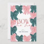 Bow Ho Ho Red & Green Bows 3フォトクリスマス シーズンカード (正面)