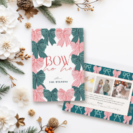 Bow Ho Ho Red & Green Bows 3フォトクリスマス シーズンカード