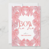 Bow Ho Ho Red & Pink Bows 3フォトクリスマス シーズンカード (正面)