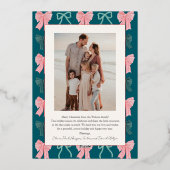 Bow Ho Red & Green Bowsフォトクリスマス 箔シーズンカード (裏面)