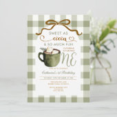Bow Hot Cocoa 1st birthday Sage Green Gingham 招待状 (スタンド正面)