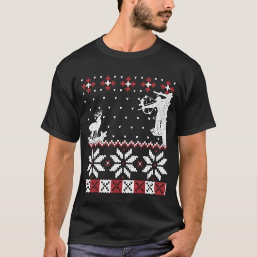 Bow Hunter Ugly Christmas Sweater Archery Deer Hun Tシャツ (正面)