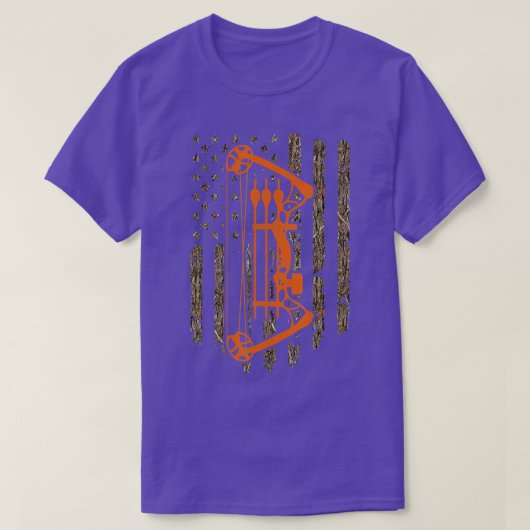 Bow Hunting American Flag Hunter Archery Tree Camo Tシャツ (デザイン正面)