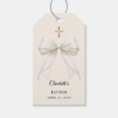 Bow ivory pearls Baptism DIY ギフトタグ (正面)