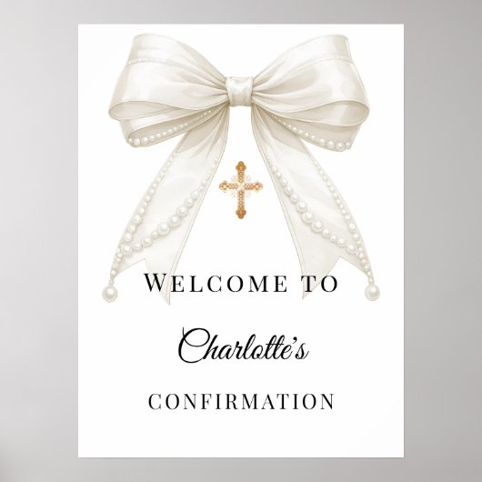 Bow ivory pearls Confirmation welcome ポスター (正面)