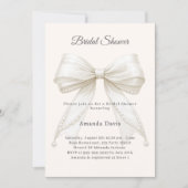 Bow ivory pearls elegant Bridal Shower 招待状 (正面)