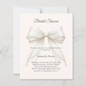 Bow ivory pearls elegant Bridal Shower invitation (正面)