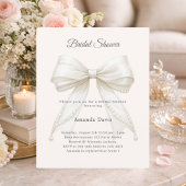 Bow ivory pearls elegant Bridal Shower invitation