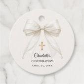 Bow ivory pearls elegant Confirmation DIY フェイバータグ (正面)