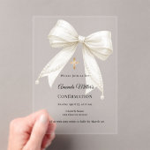Bow ivory pearls girl elegant clear Confirmation アクリル招待状 (インサイチュ (ポータブル))