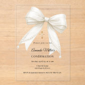 Bow ivory pearls girl elegant clear Confirmation アクリル招待状 (正面)