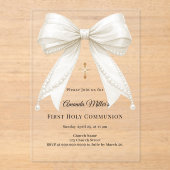 Bow ivory pearls girl elegant First Communion アクリル招待状 (正面)