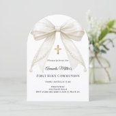 Bow ivory pearls girl elegant First Communion Arch 招待状 (スタンド正面)