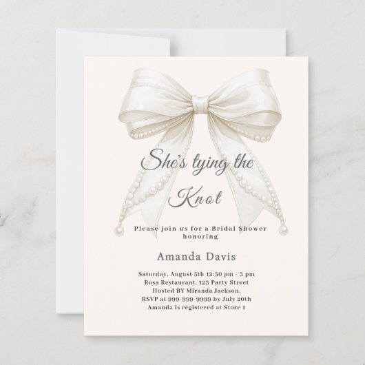 Bow ivory pearls knot Bridal Shower invitation (正面)