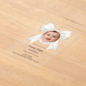 Bow Ivory Pearls Photo Girl luxury Baptism アクリル招待状 (レイダウン)