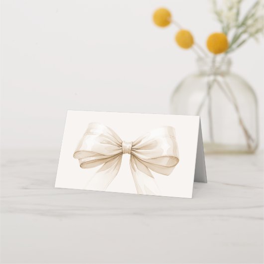 Bow Ivory Place Cards Elegant Folded プレイスカード (裏面)