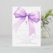 Bow lavender girl silver Confirmation 箔招待状 (立ち正面)