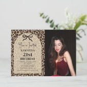 Bow Leopard Cheetah Birthday Photo Invitation 招待状 (スタンド正面)