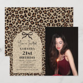 Bow Leopard Cheetah Birthday Photo Invitation 招待状 (正面/裏面)