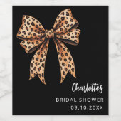 Bow leopard printブラックブライダルシャワー ワインラベル (シングルラベル)