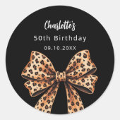 Bow leopard printブラック誕生日 ラウンドシール (正面)