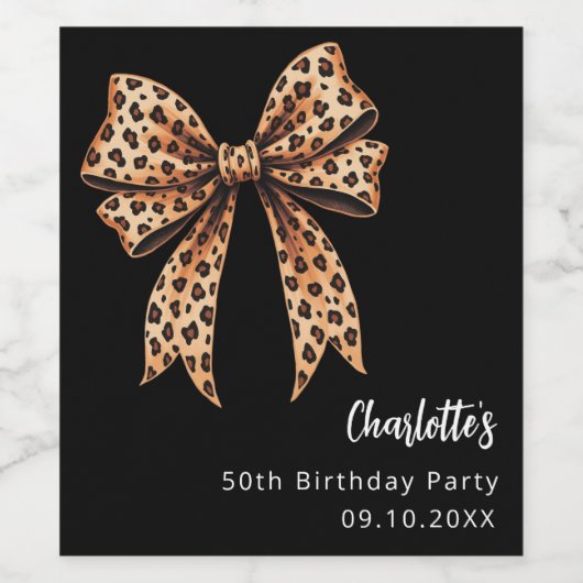 Bow leopard print黒い誕生日 ワインラベル (シングルラベル)
