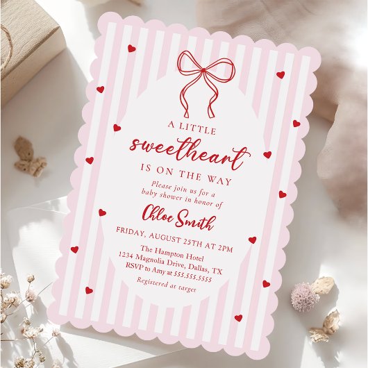 Bow Little Sweetheart Baby Shower Invitation 招待状