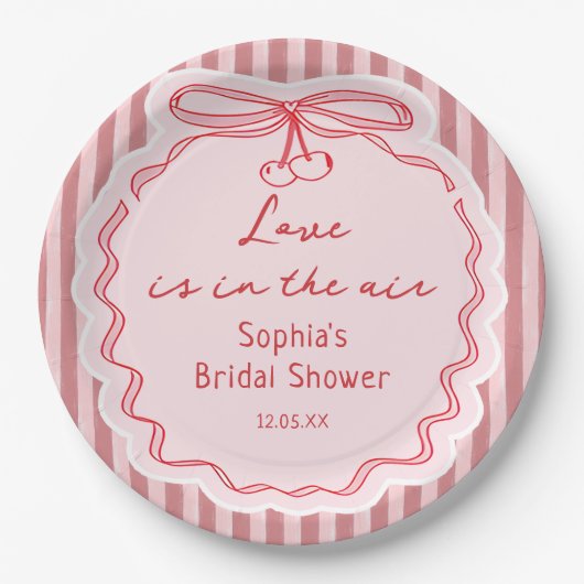 Bow Love is in the Air Valentine Bridal Shower ペーパープレート (正面)