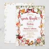 Bow Making Spirits Bright Christmas Cocktail party 招待状 (正面/裏面)