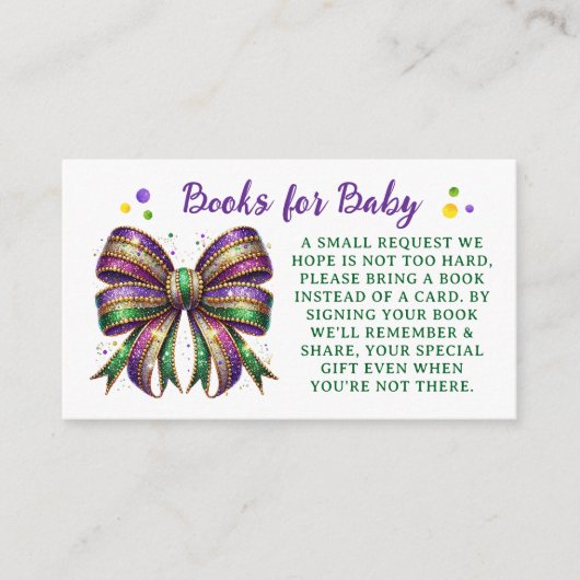 Bow Mardi Gras Books for Baby Request エンクロージャーカード (正面)